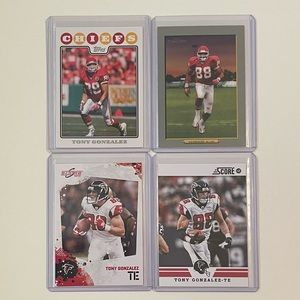 Lot of 4 Tony Gonzalez Kansas City Chiefs & Atlanta Falcons NFL Football Cards